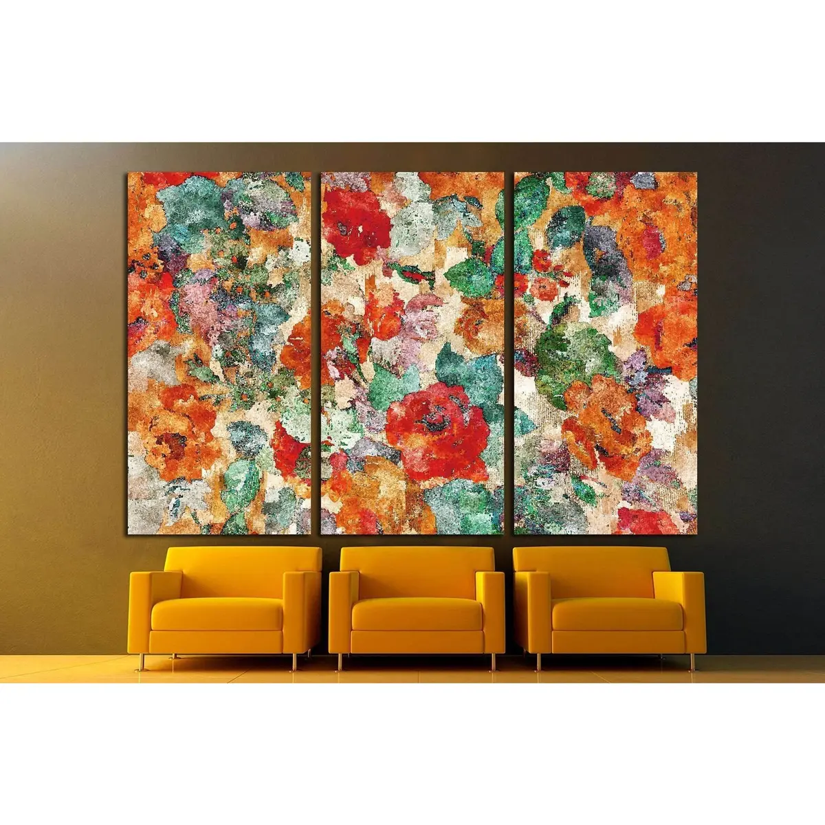 Water Color Effect Of Flowers Colorful Pattern №1342 Ready To Hang Canvas Print 5