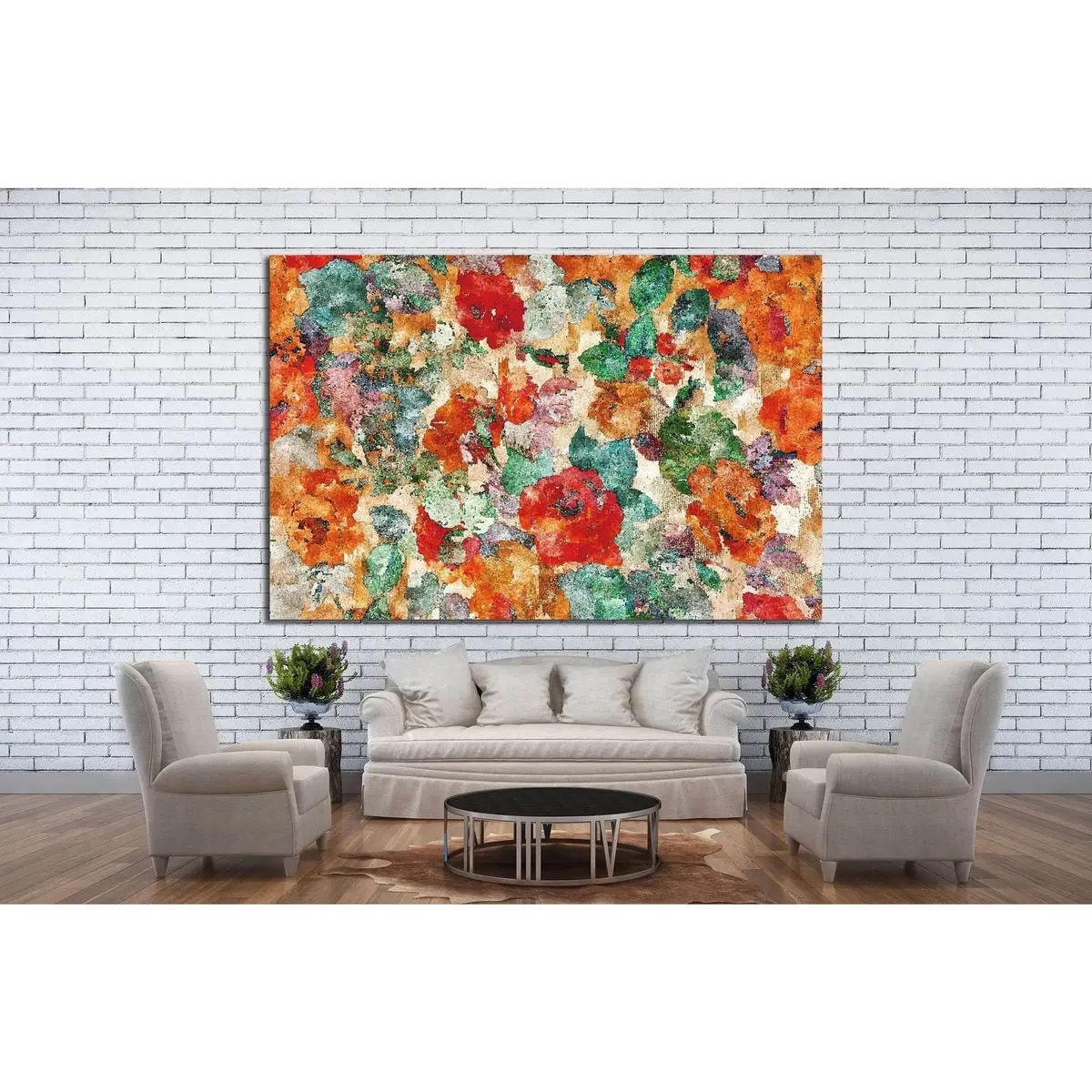 Water Color Effect Of Flowers Colorful Pattern №1342 Ready To Hang Canvas Print 2
