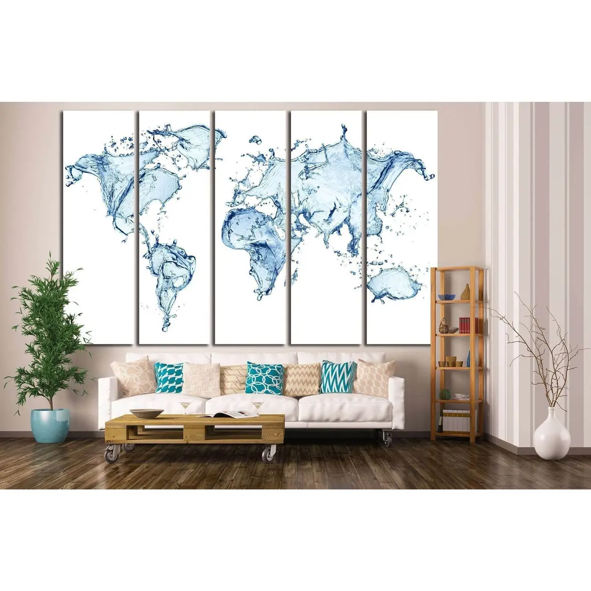 Abstract Water Splash World Map Canvas Wall Art – Ready-to-Hang Print #1452 - Image 3