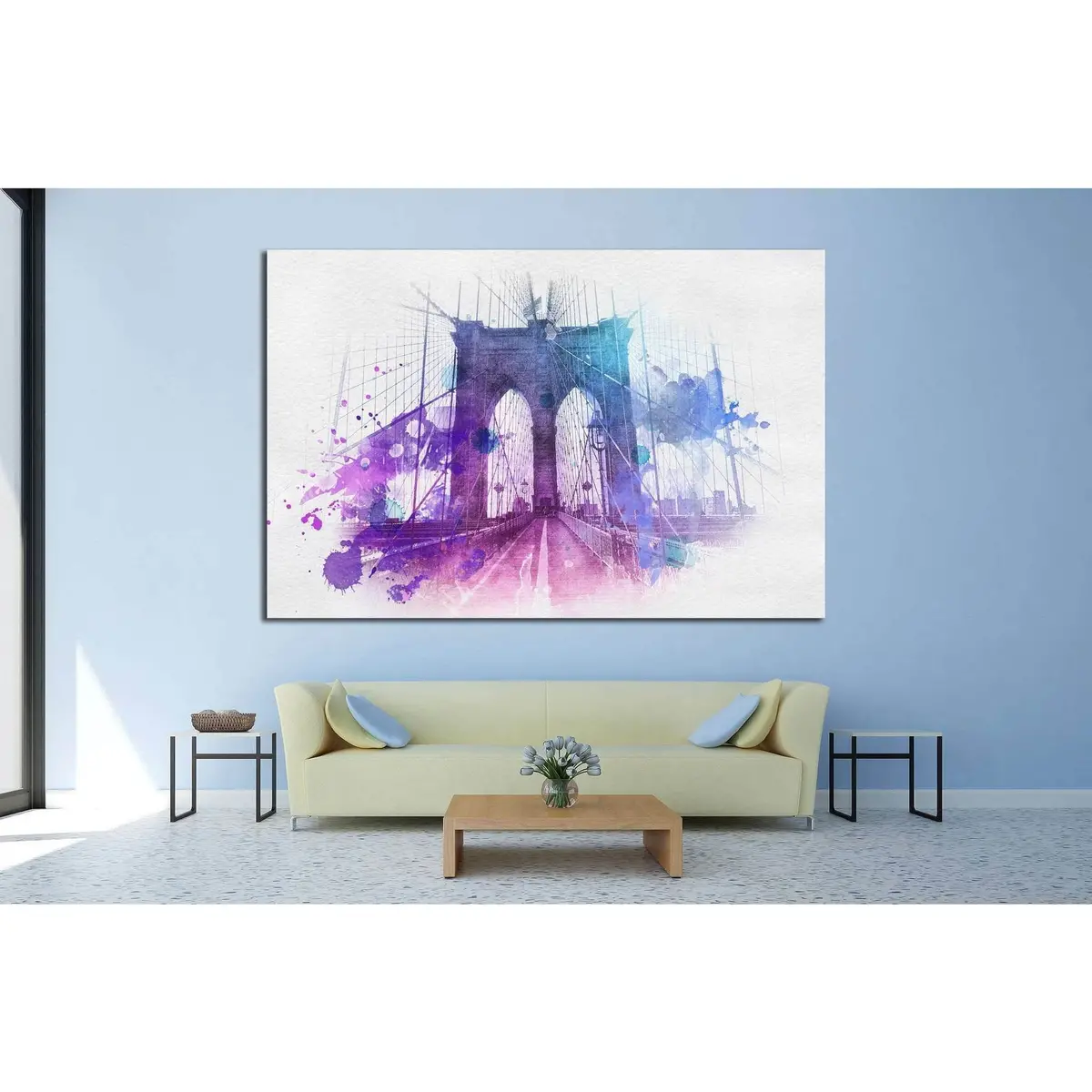 Watercolor Brooklyn Bridge №805 Ready To Hang Canvas Print 3