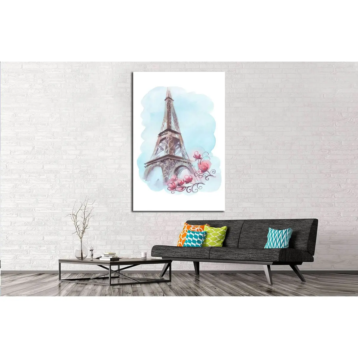 Watercolor Illustration With Eiffel Tower №4596 Ready To Hang Canvas Print 2