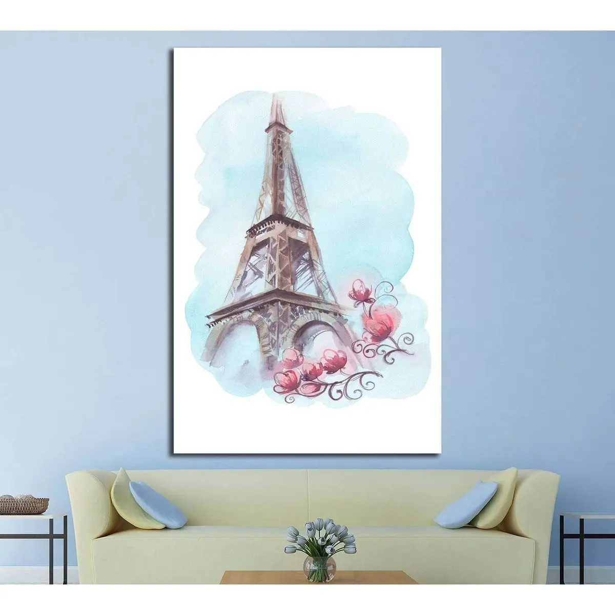 Watercolor Illustration With Eiffel Tower №4596 Ready To Hang Canvas Print 1