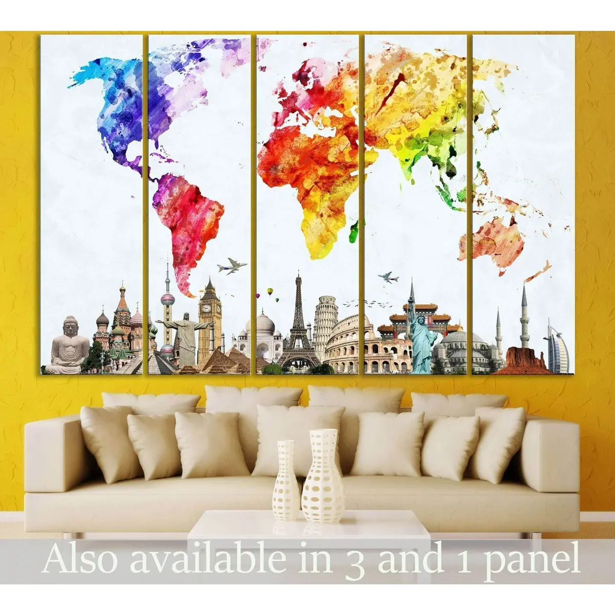 Hand-Painted Watercolor World Map Canvas Art Print #103