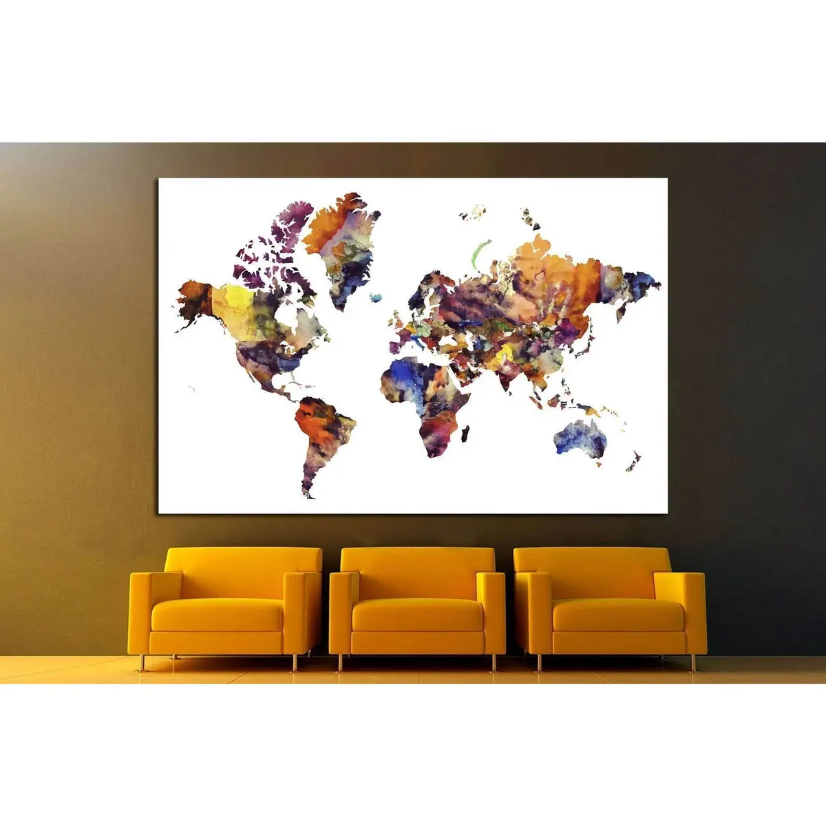 Watercolor World Map №1456 Ready To Hang Canvas Print 3