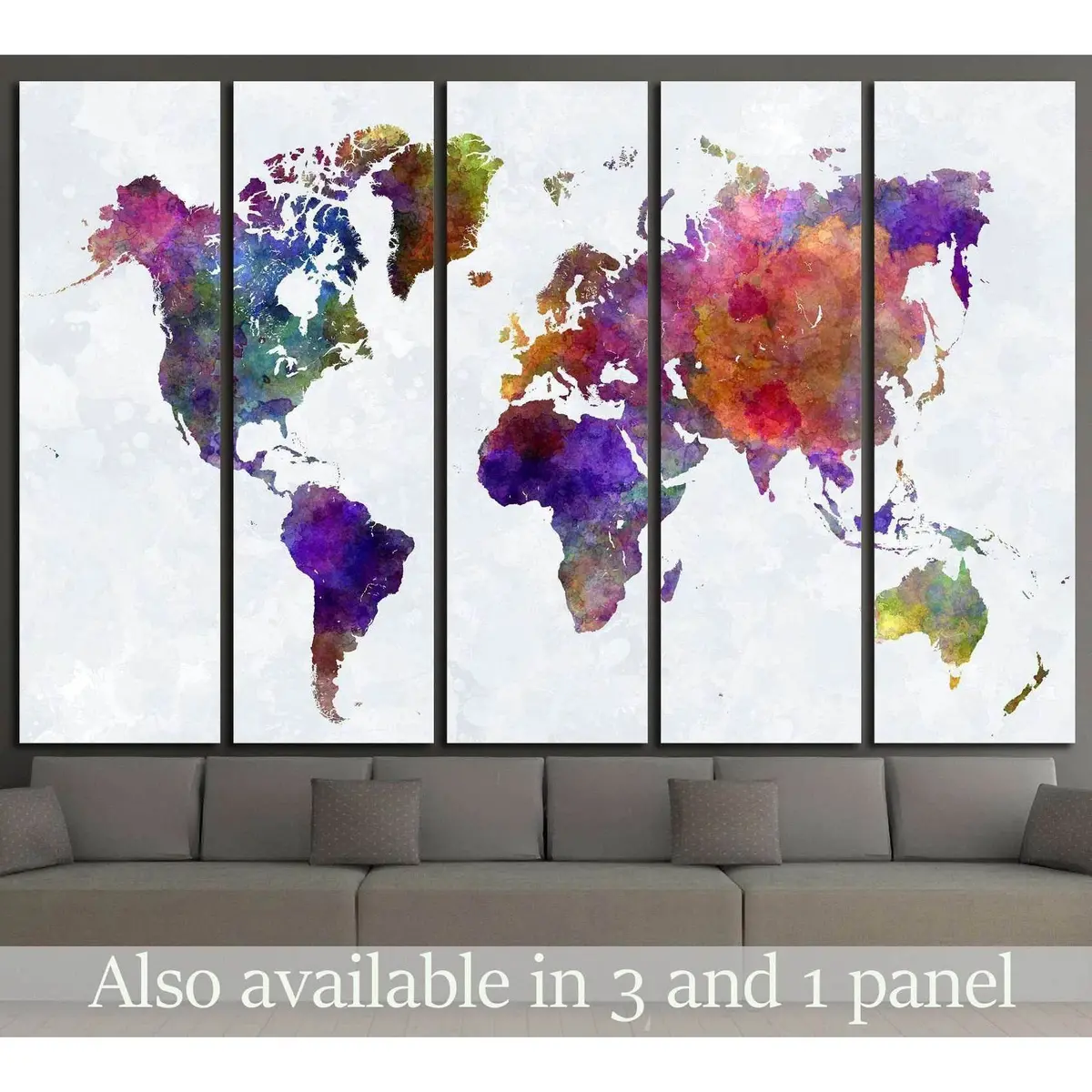 Premium Watercolor World Map Canvas Art Print №1459 – Ready-to-Hang Wall Decor