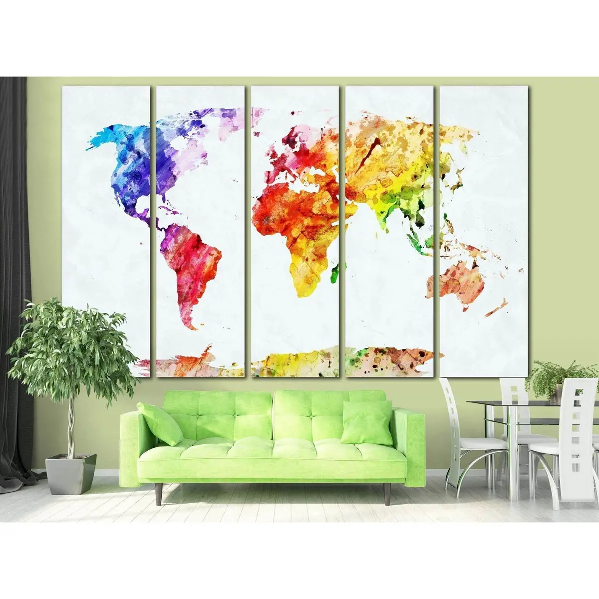 Watercolor World Map №705 Ready To Hang Canvas Print 2