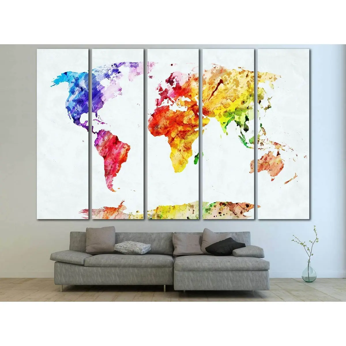Watercolor World Map №705 Ready To Hang Canvas Print 3