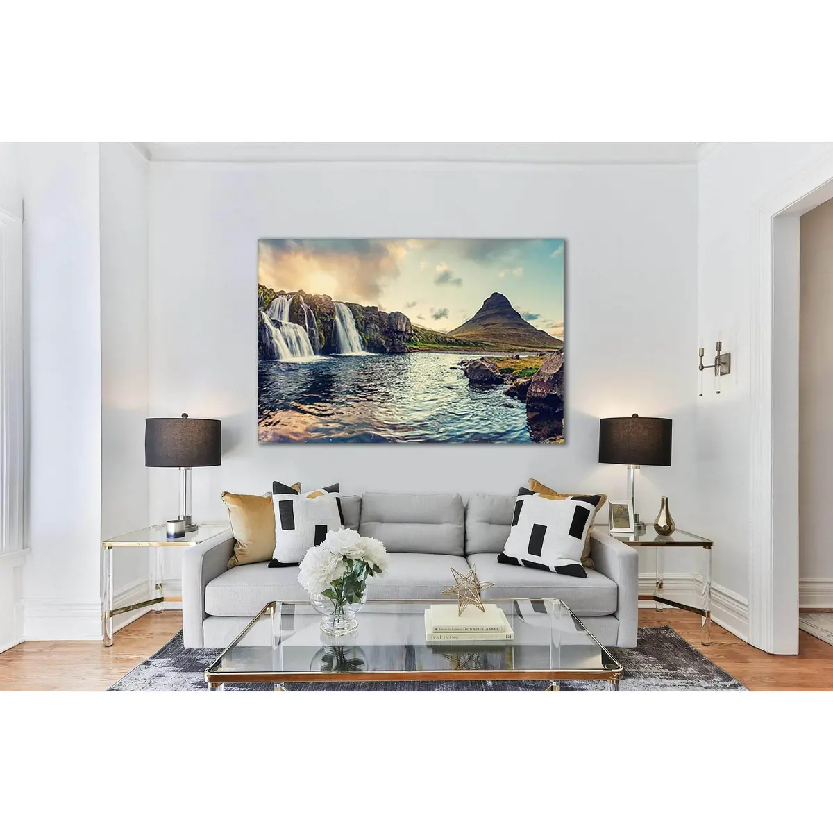 Waterfall And Kirkjufell Mountain №Sl12 Ready To Hang Canvas Print 1