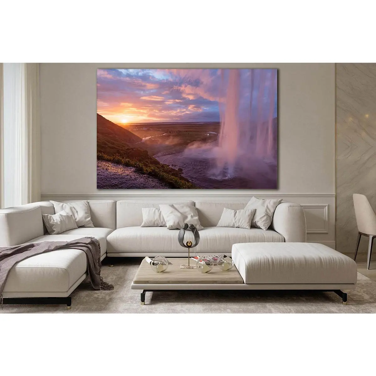 Waterfall During Sunset №Sl266 Ready To Hang Canvas Print 1
