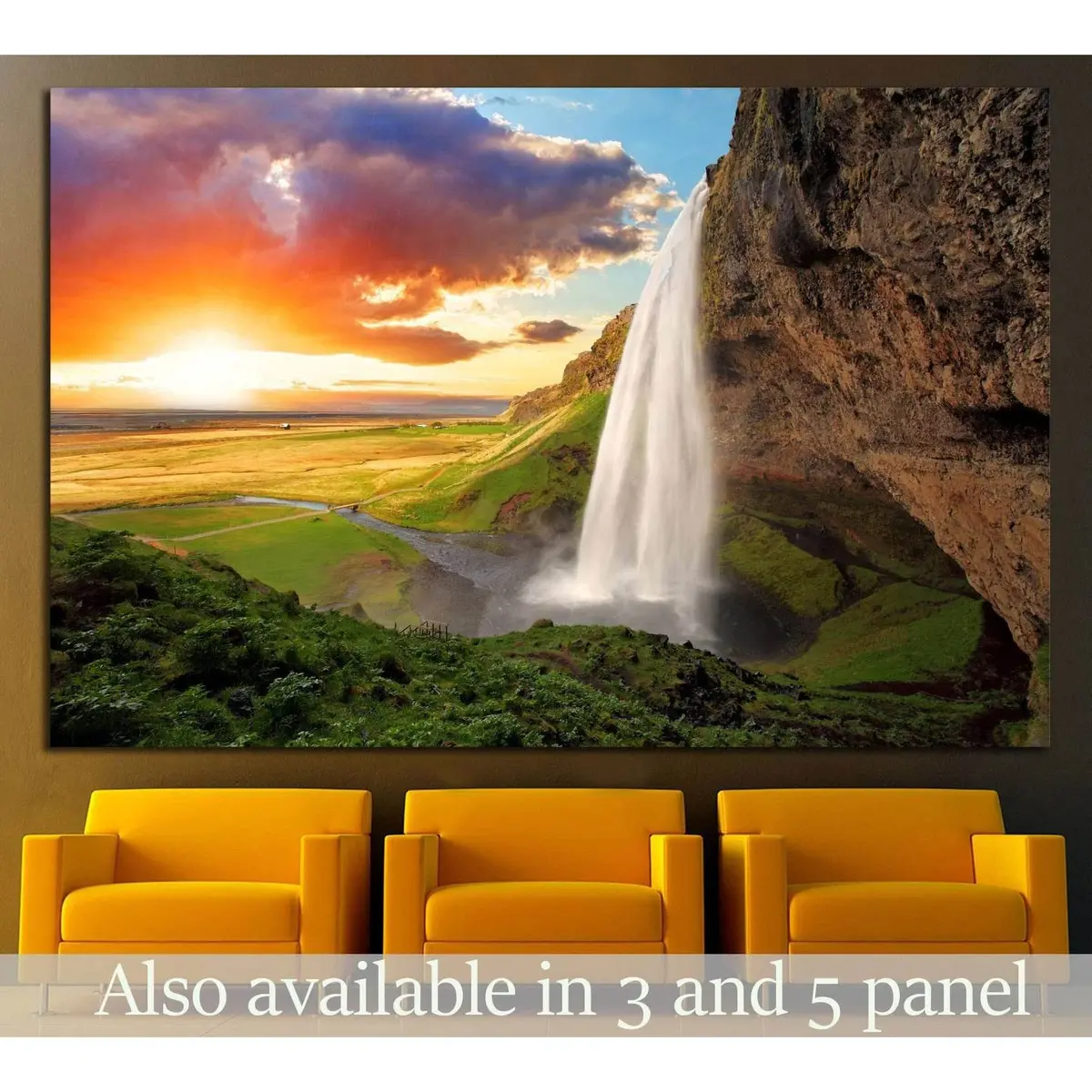 Waterfall, Iceland - Seljalandsfoss №646 Ready To Hang Canvas Print 1
