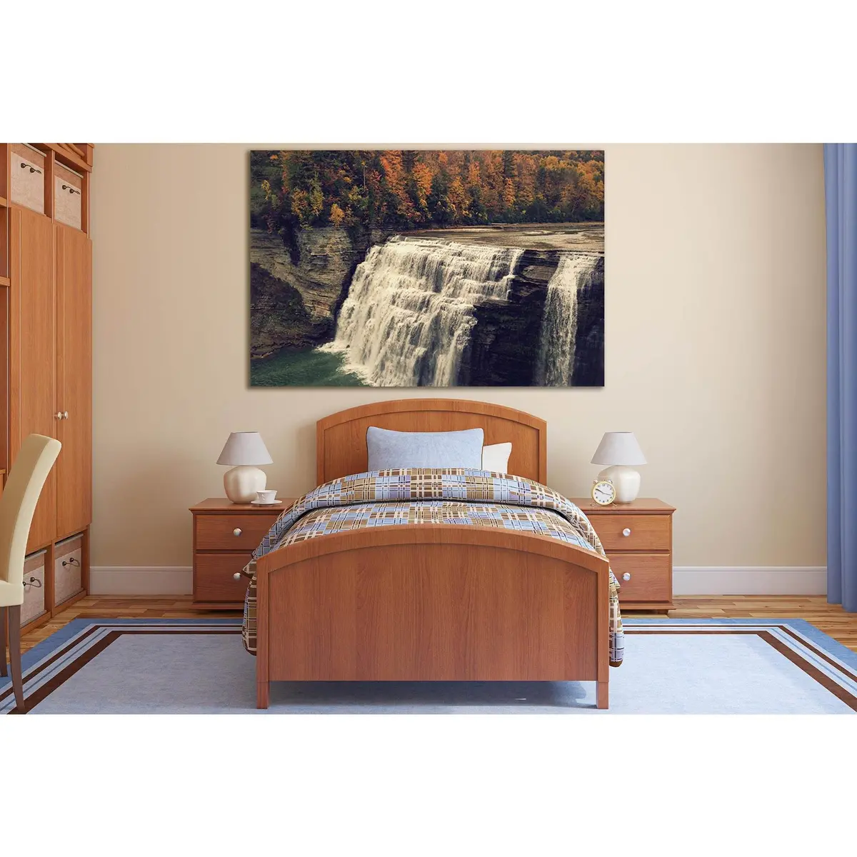 Waterfall In Autumn №Sl458 Ready To Hang Canvas Print 1