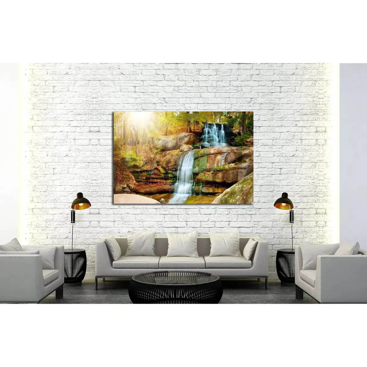 Waterfall In Forest №2500 Ready To Hang Canvas Print 3