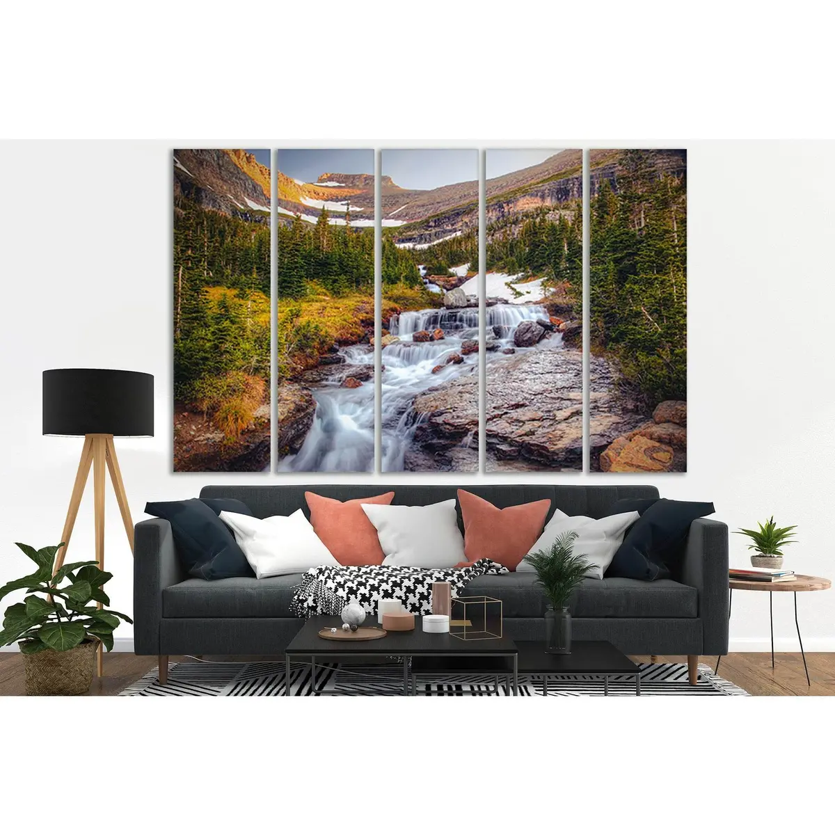 SL459 Montana Waterfall Canvas Print – Pre-Strung, Ready-to-Hang Wall Art