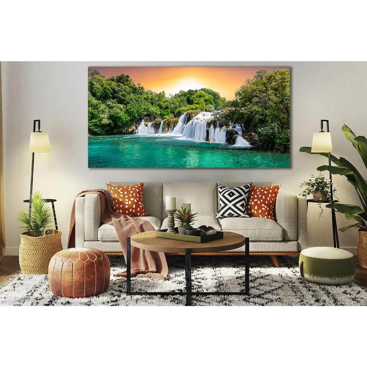 Waterfalls At Sunset №Sl471 Ready To Hang Canvas Print 2