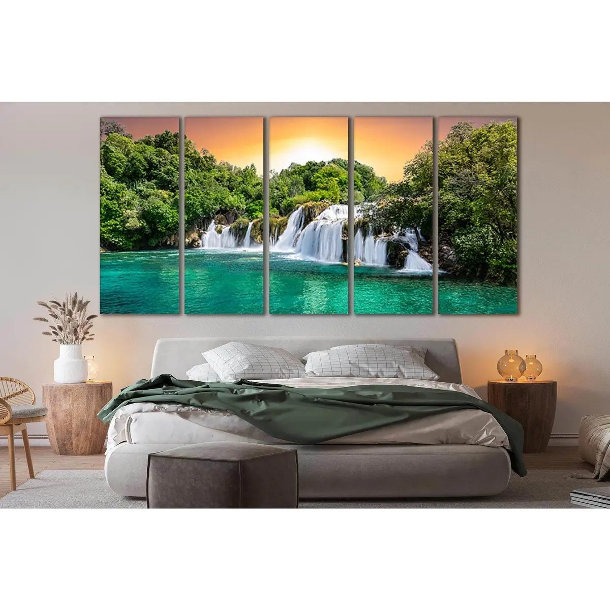 Sunset Waterfall Canvas Wall Art №SL471 – Premium Ready-to-Hang Print