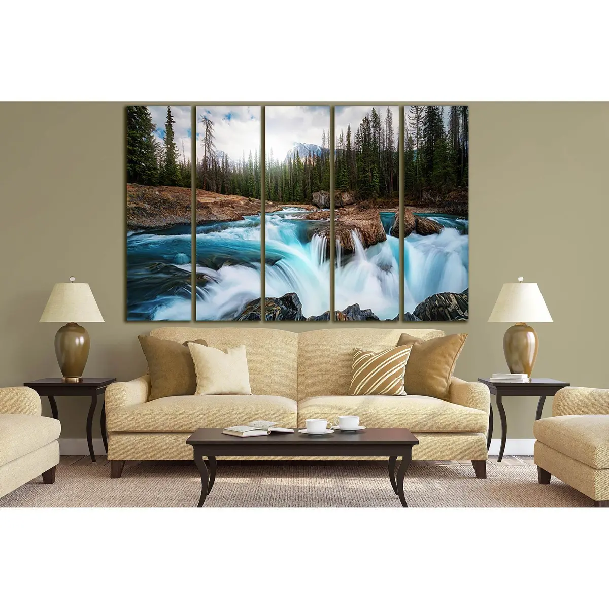 Scenic Canadian Waterfall and River Landscape Canvas Wall Art – Ready-to-Hang, SL492