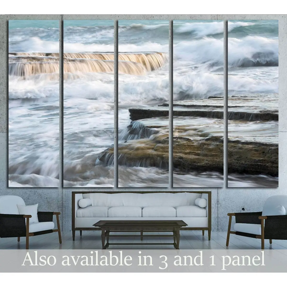 Ocean Wave Canvas Art Featuring Rocky Seaside Cliffs – Ready-to-Hang Wall Decor #3157