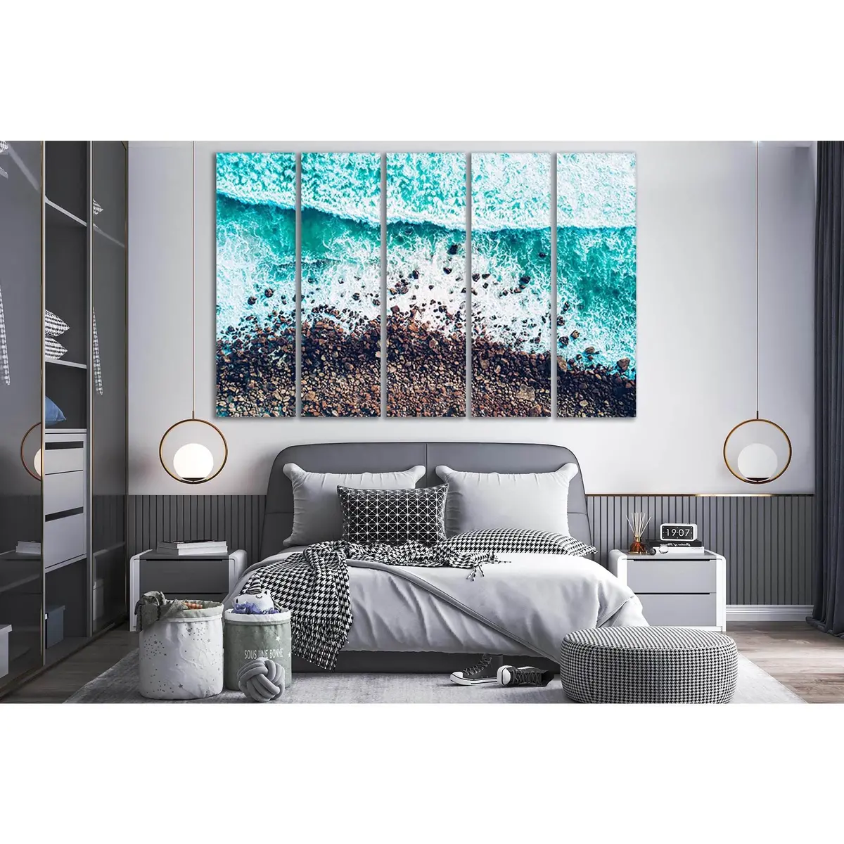 Ocean Waves Crashing Against Boulder Beach Canvas Wall Art №SL122 - Image 3