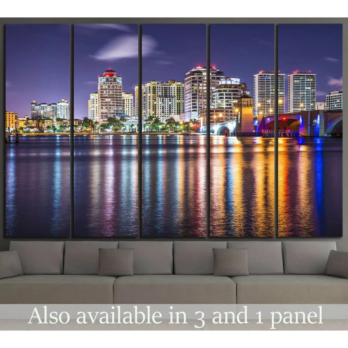 West Palm Beach Night Skyline Canvas Wall Art – Ready-to-Hang Print #1207