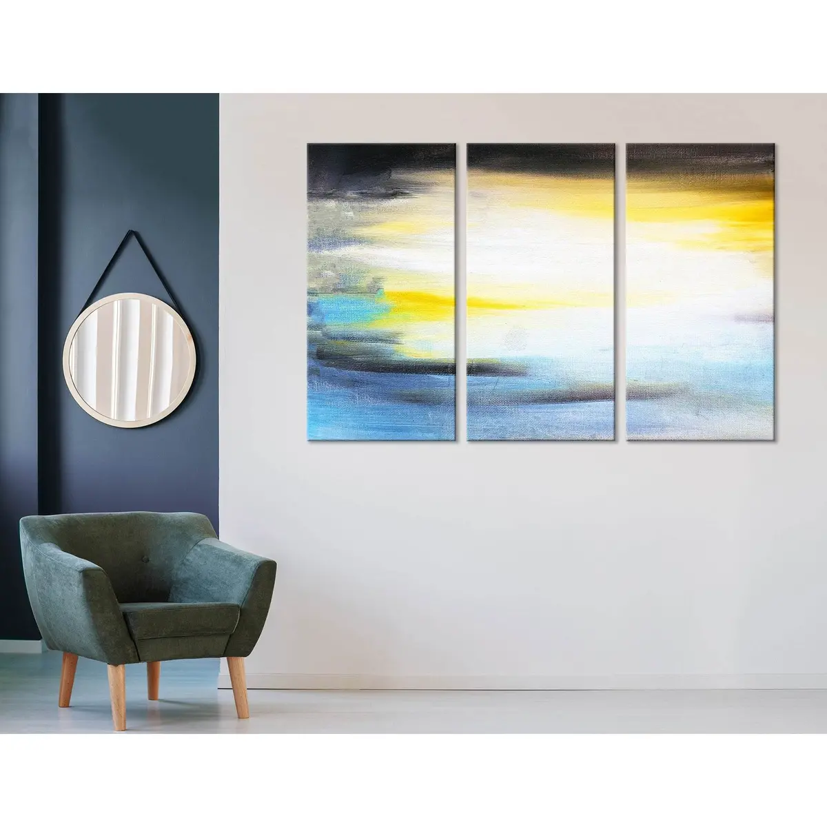 White, Black, Yellow, Blue Abstract №04263 Ready To Hang Canvas Print 5