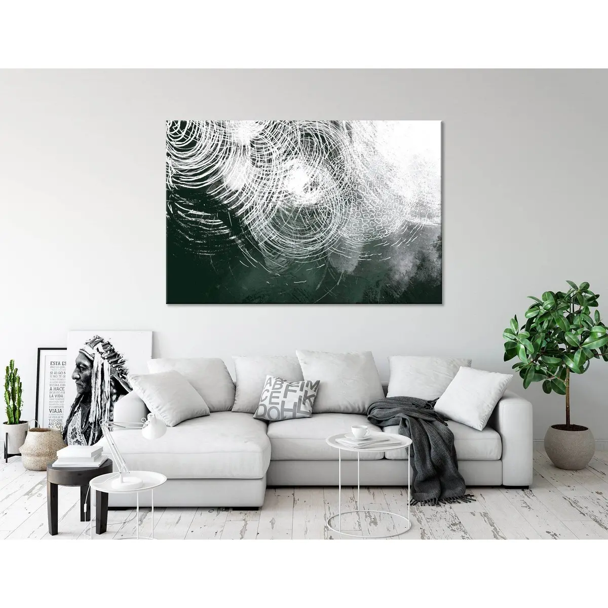 White Circle Abstract №04359 Ready To Hang Canvas Print 3