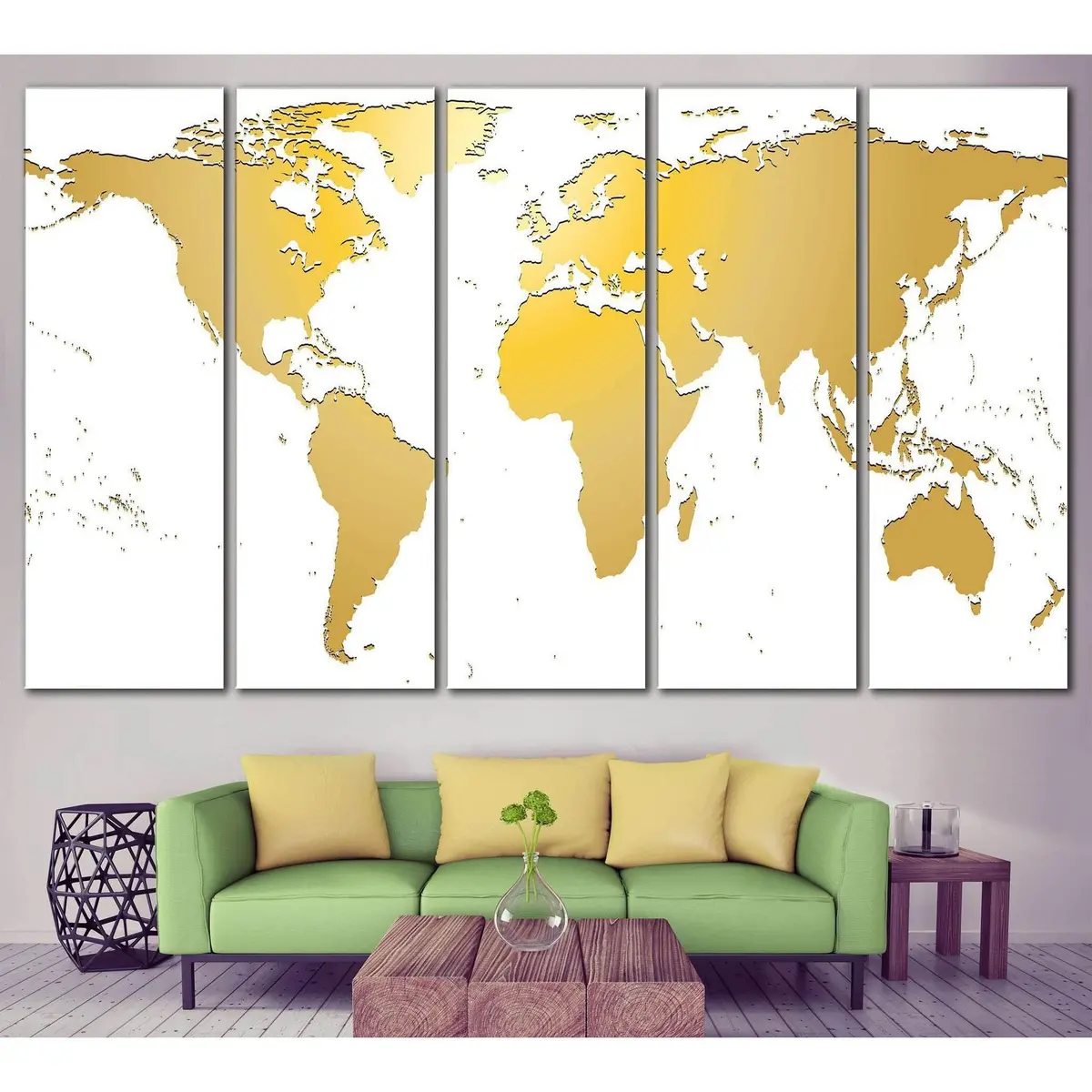 White and Gold Geographic Map Canvas Wall Art – Ready-to-Hang Print