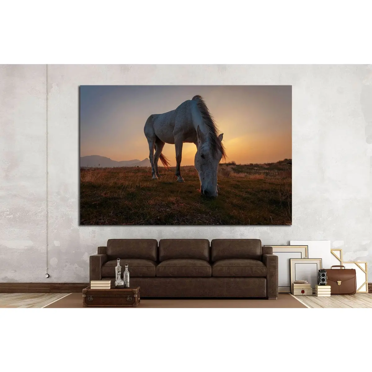 White Horse On Pasture №1116 Ready To Hang Canvas Print 3