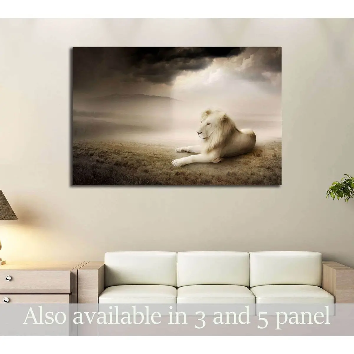 White Lion At Sunset №2789 Ready To Hang Canvas Print 1