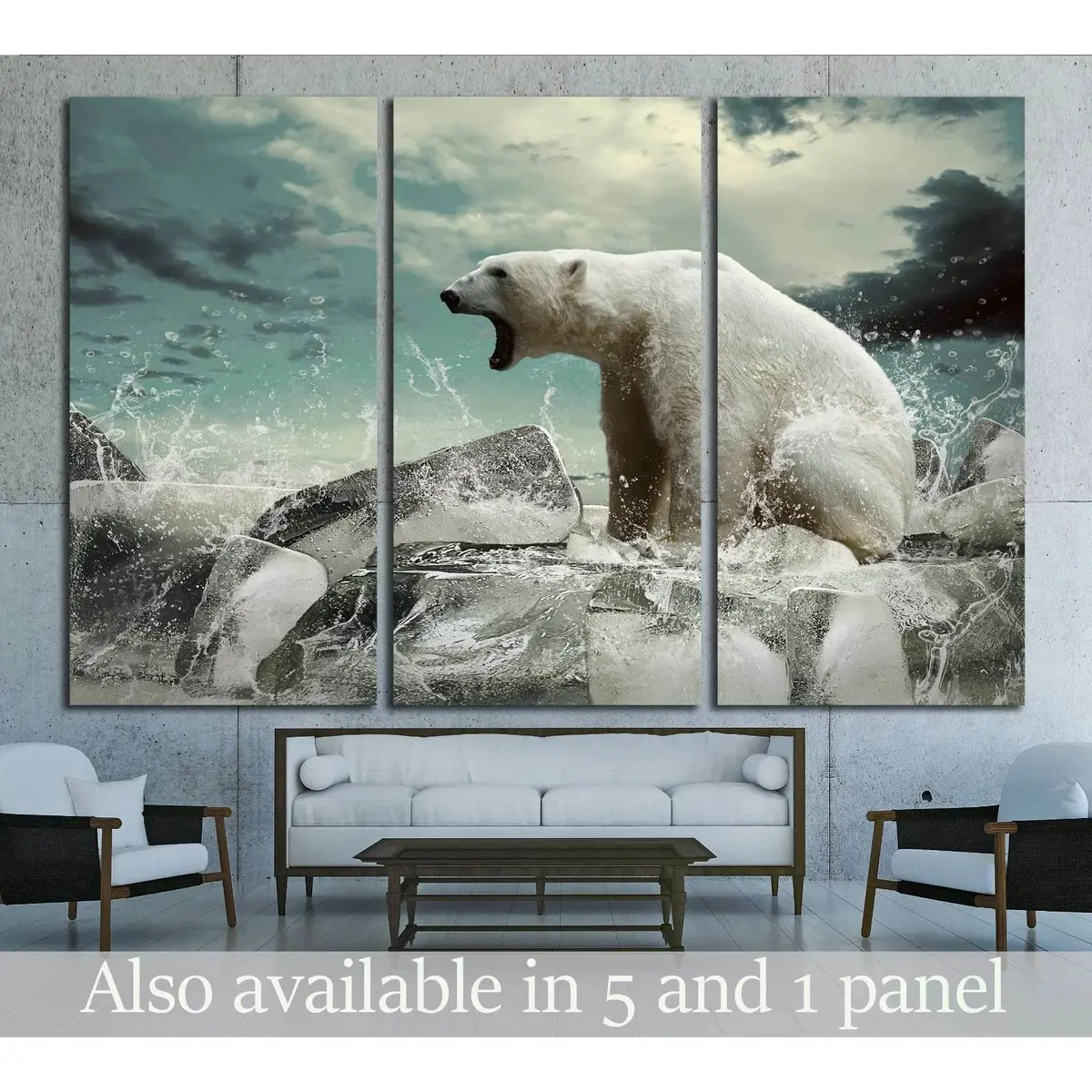 White Polar Bear Hunter On The Ice In Water Drops №1843 Ready To Hang Canvas Print 5