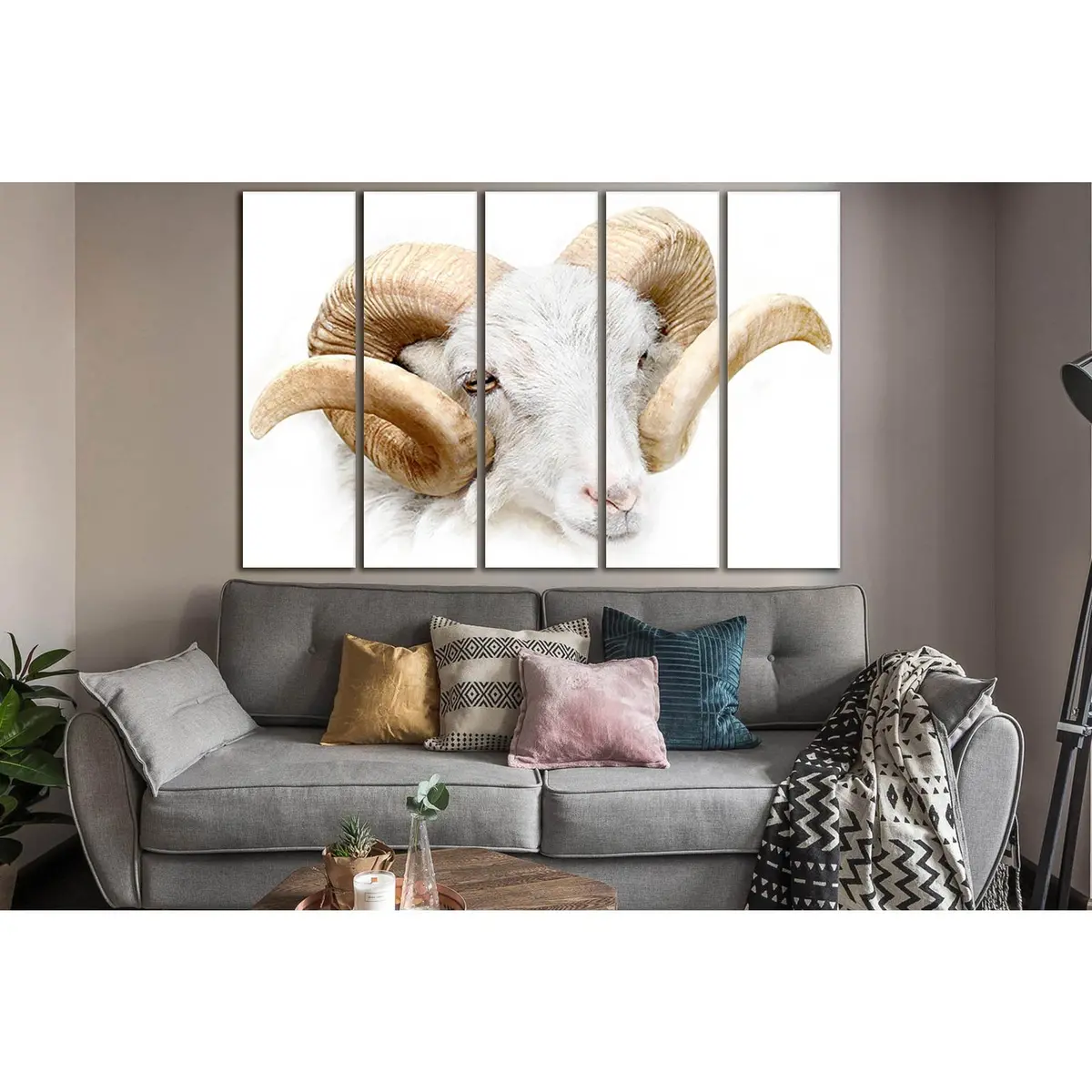 White Ram Close-Up SL997 Canvas Wall Art Print - Image 3
