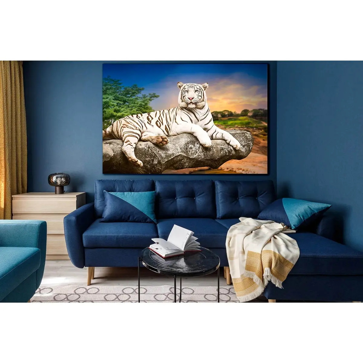 White Tiger Resting On The Stone №Sl1047 Ready To Hang Canvas Print 1