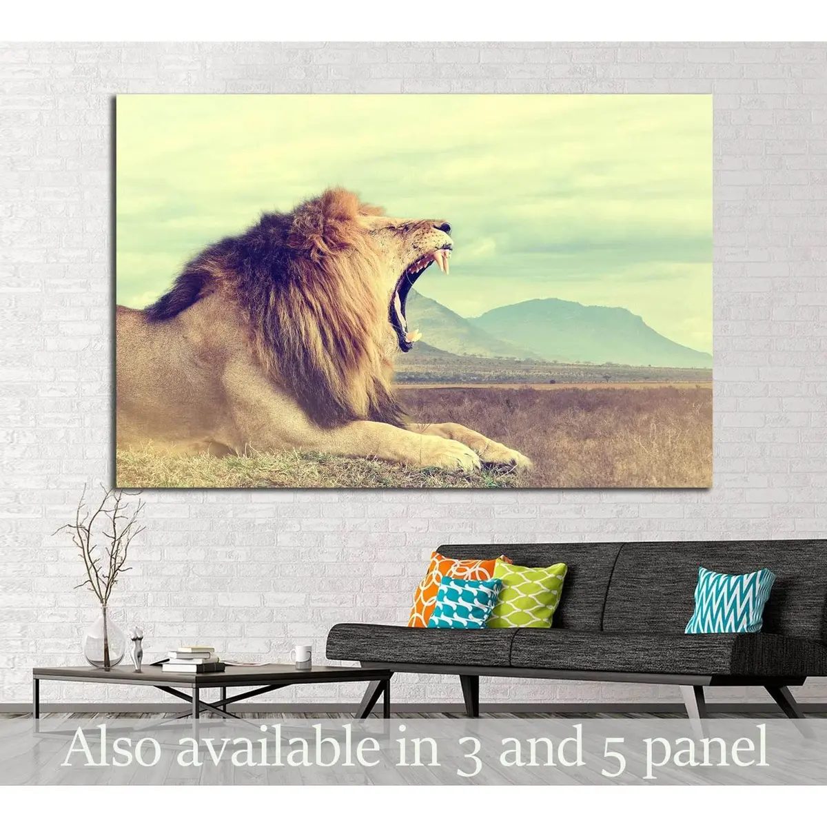 Wild African Lion. Vintage Effect. National Park Of Kenya, Africa №1860 Ready To Hang Canvas Print 1