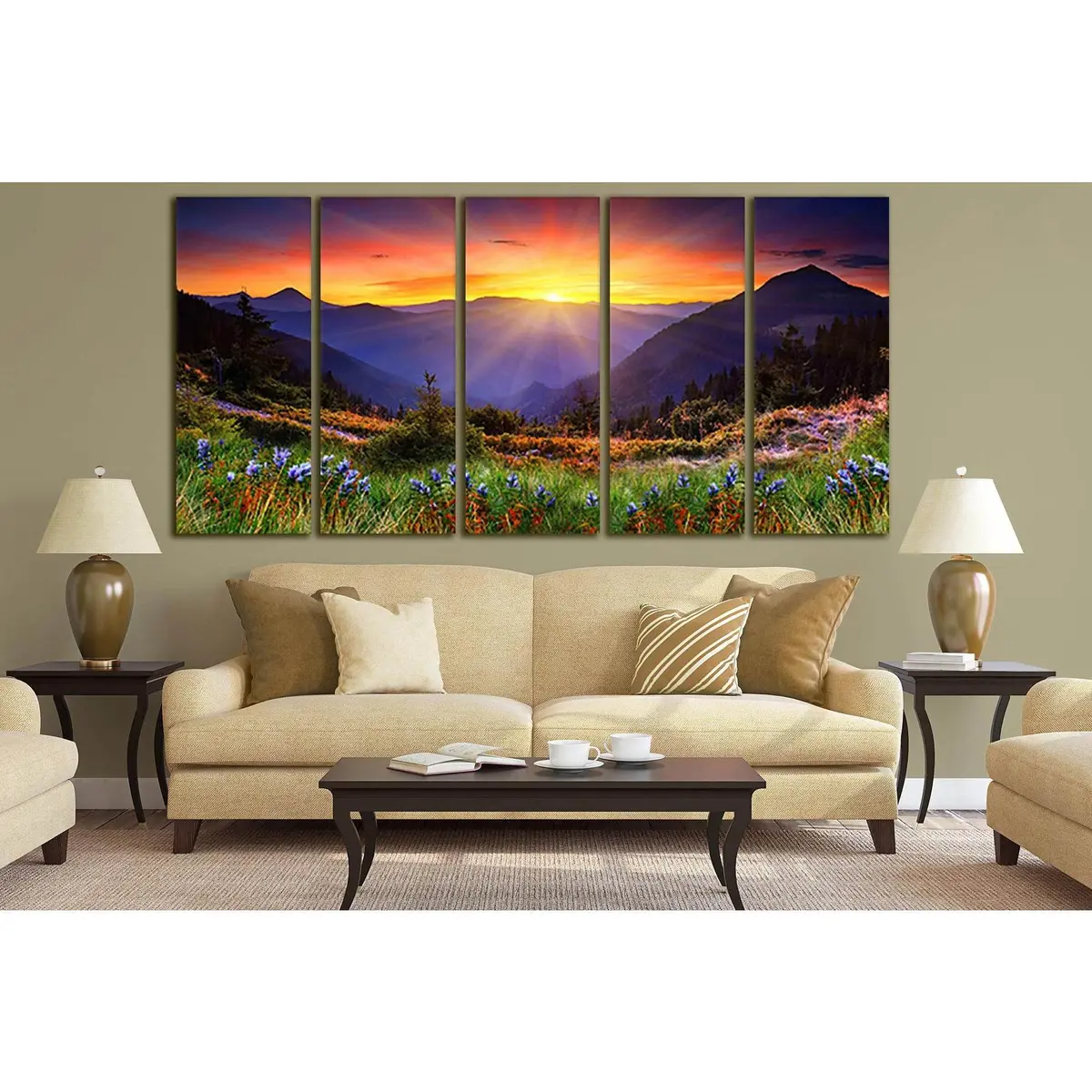 Mountain Sunset with Wildflowers Canvas Wall Art №SL686 – Ready-to-Hang Decor - Image 3
