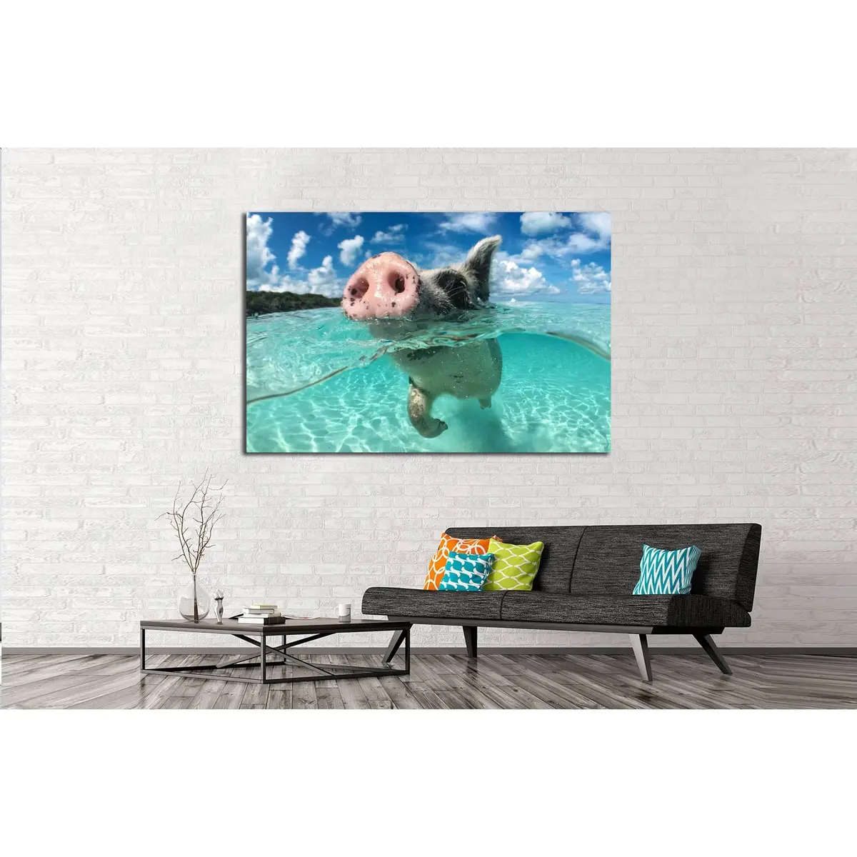 Wild, Swimming Pig On Big Majors Cay In The Bahamas №2382 Ready To Hang Canvas Print 3