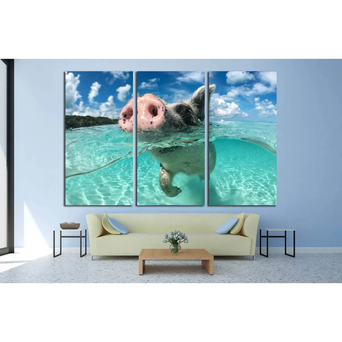 Wild, Swimming Pig On Big Majors Cay In The Bahamas №2382 Ready To Hang Canvas Print 5