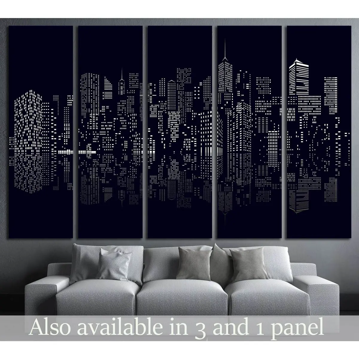 Abstract City Skyline Canvas Art Print in Black and White №1926