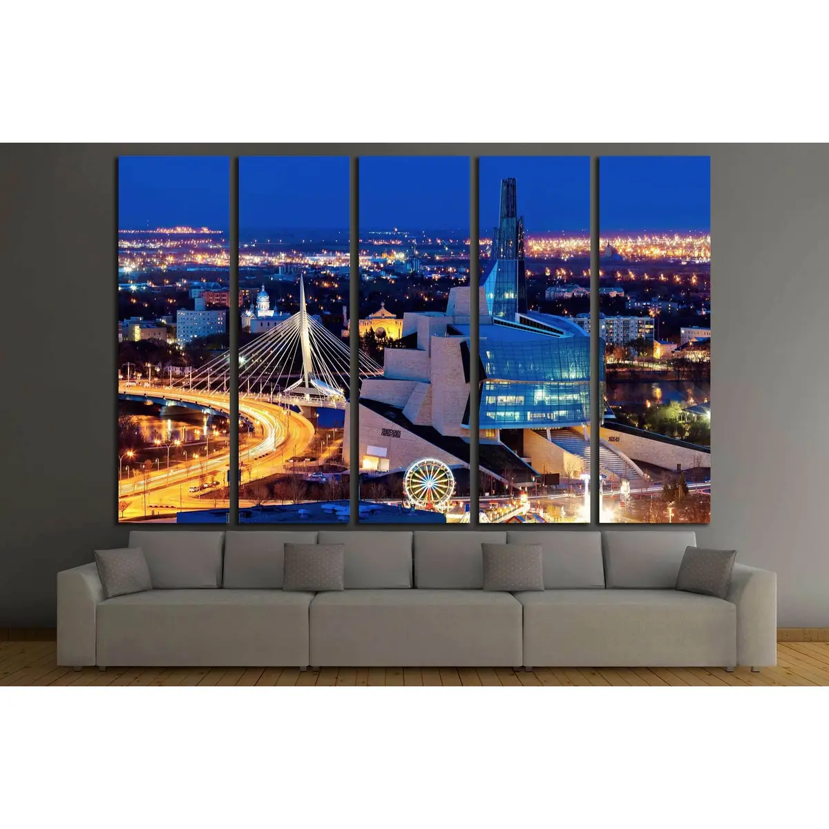 Stunning Winnipeg skyline panorama captured at sunset – premium ready-to-hang canvas print, handcrafted in Manitoba, Canada - Image 3