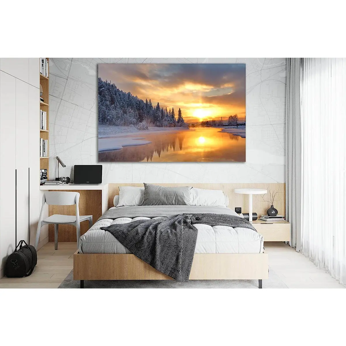 Winter River At Sunset №Sl294 Ready To Hang Canvas Print 1
