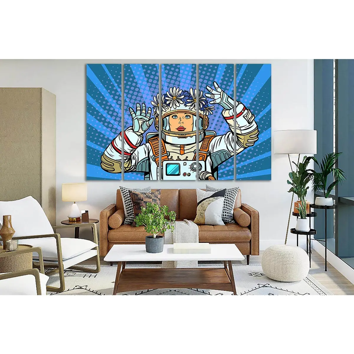 Pop Art Woman Astronaut Wearing a Floral Wreath – Ready-to-Hang Canvas Wall Art (SL530) - Image 3