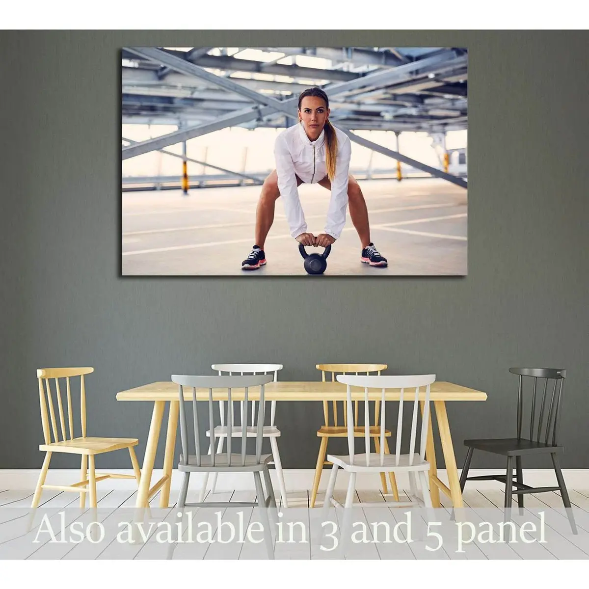 Woman Before Kettlebell Swing Cross Fit Exercise №3257 Ready To Hang Canvas Print 1