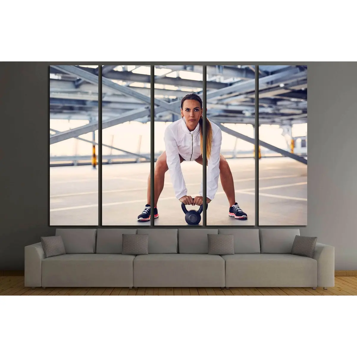 Female Fitness Enthusiast Performing Kettlebell Swing – CrossFit Canvas Wall Art #3257 - Image 3