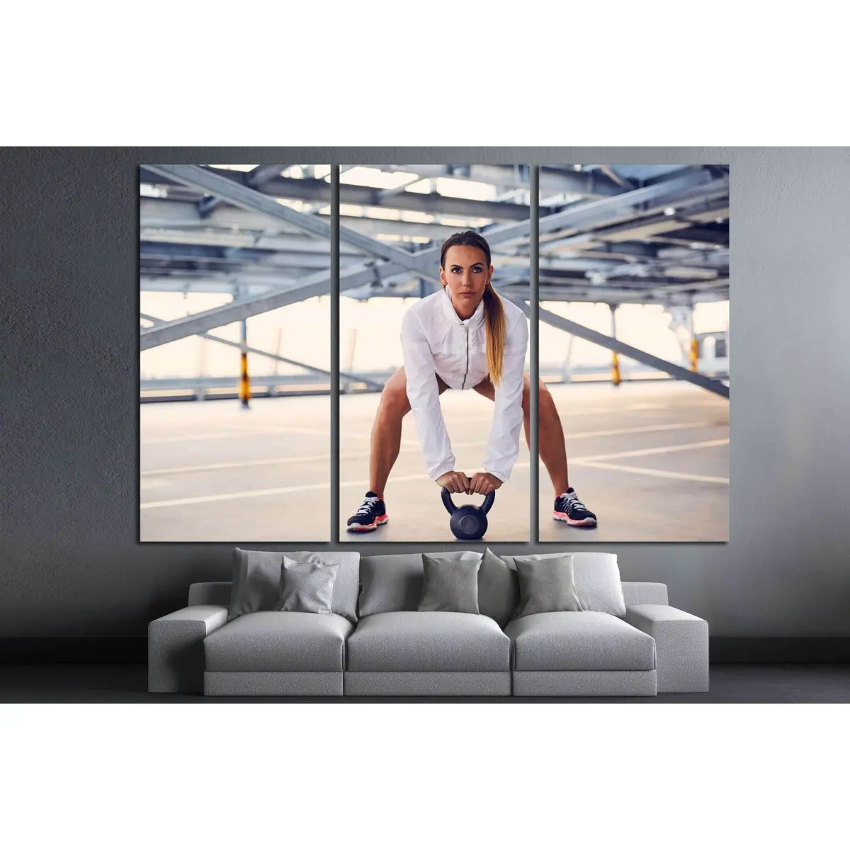 Woman Before Kettlebell Swing Cross Fit Exercise №3257 Ready To Hang Canvas Print 5