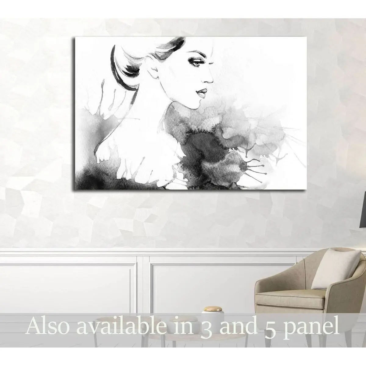 Woman Portrait .Abstract Watercolor .Fashion Background №2780 Ready To Hang Canvas Print 1