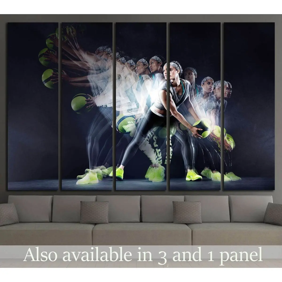 Female Athlete Training Canvas Wall Art Print Featuring Basketball and Volleyball