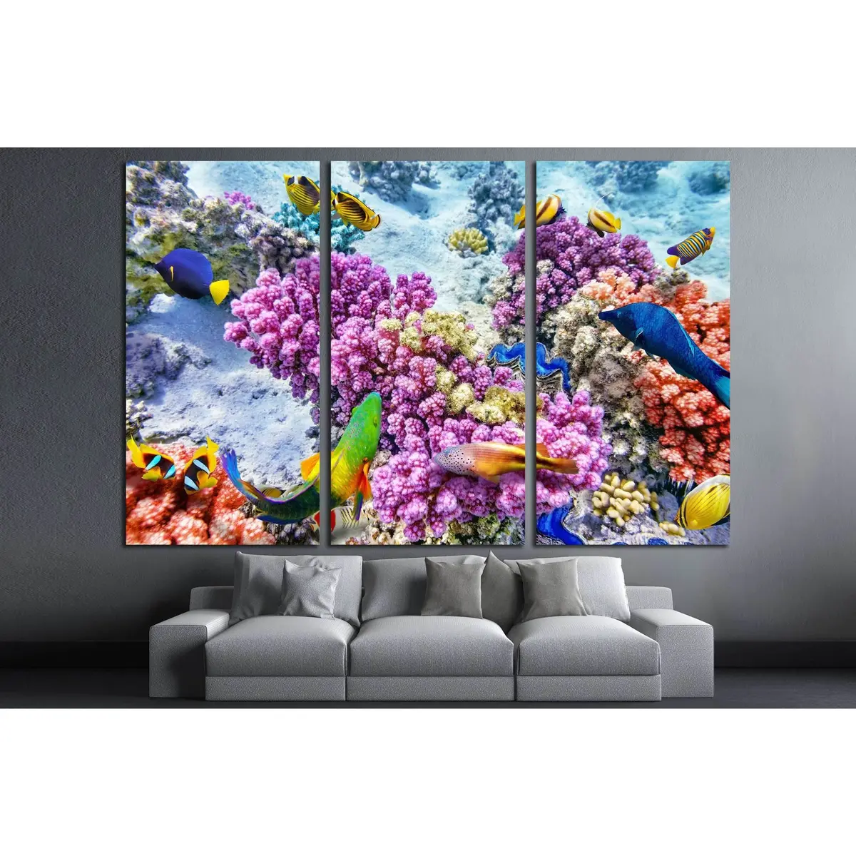 Wonderful And Beautiful Underwater World With Corals And Tropical Fish №3065 Ready To Hang Canvas Print 5