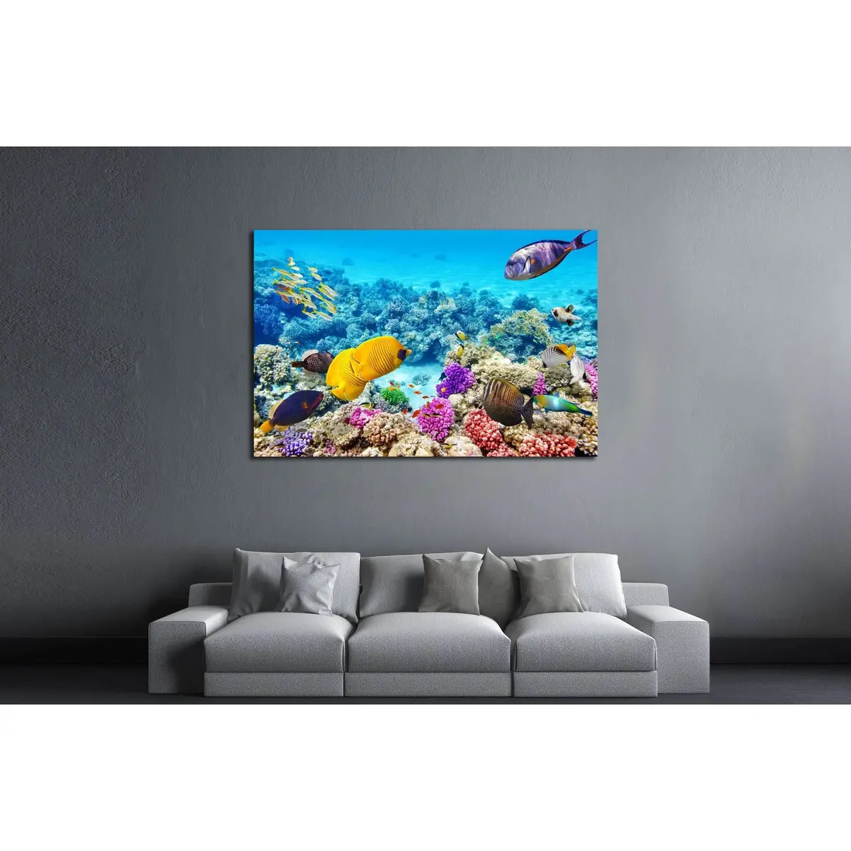 Wonderful And Beautiful Underwater World With Corals And Tropical Fish №3066 Ready To Hang Canvas Print 3