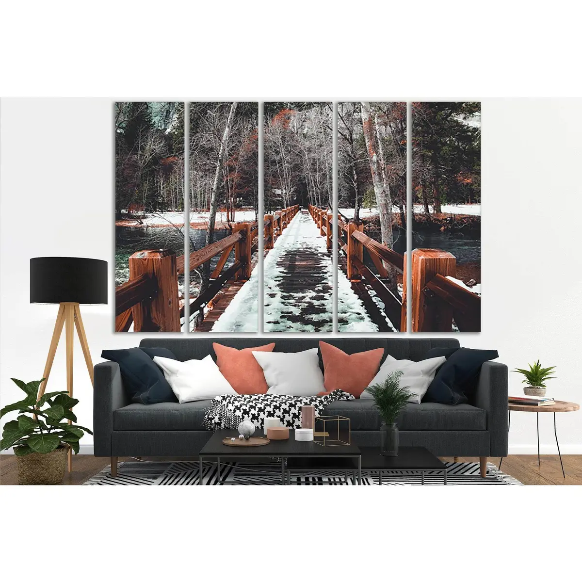 Premium Winter Wooden Bridge Canvas Art – SL1142, Ready-to-Hang Wall Decor - Image 3