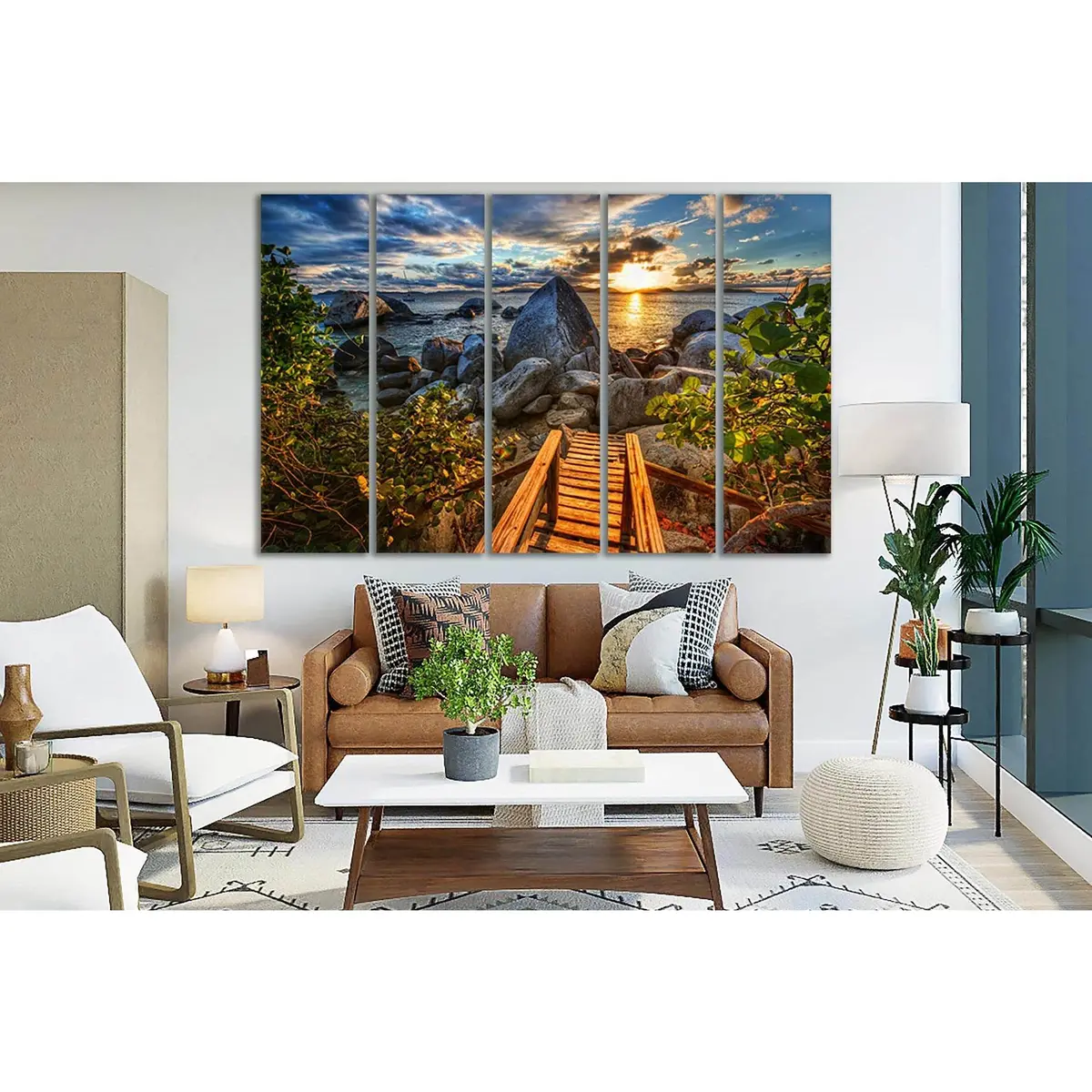 Coastal Wooden Stairs Sunset Canvas Art №SL256 – Premium Ready-to-Hang Wall Decor - Image 3