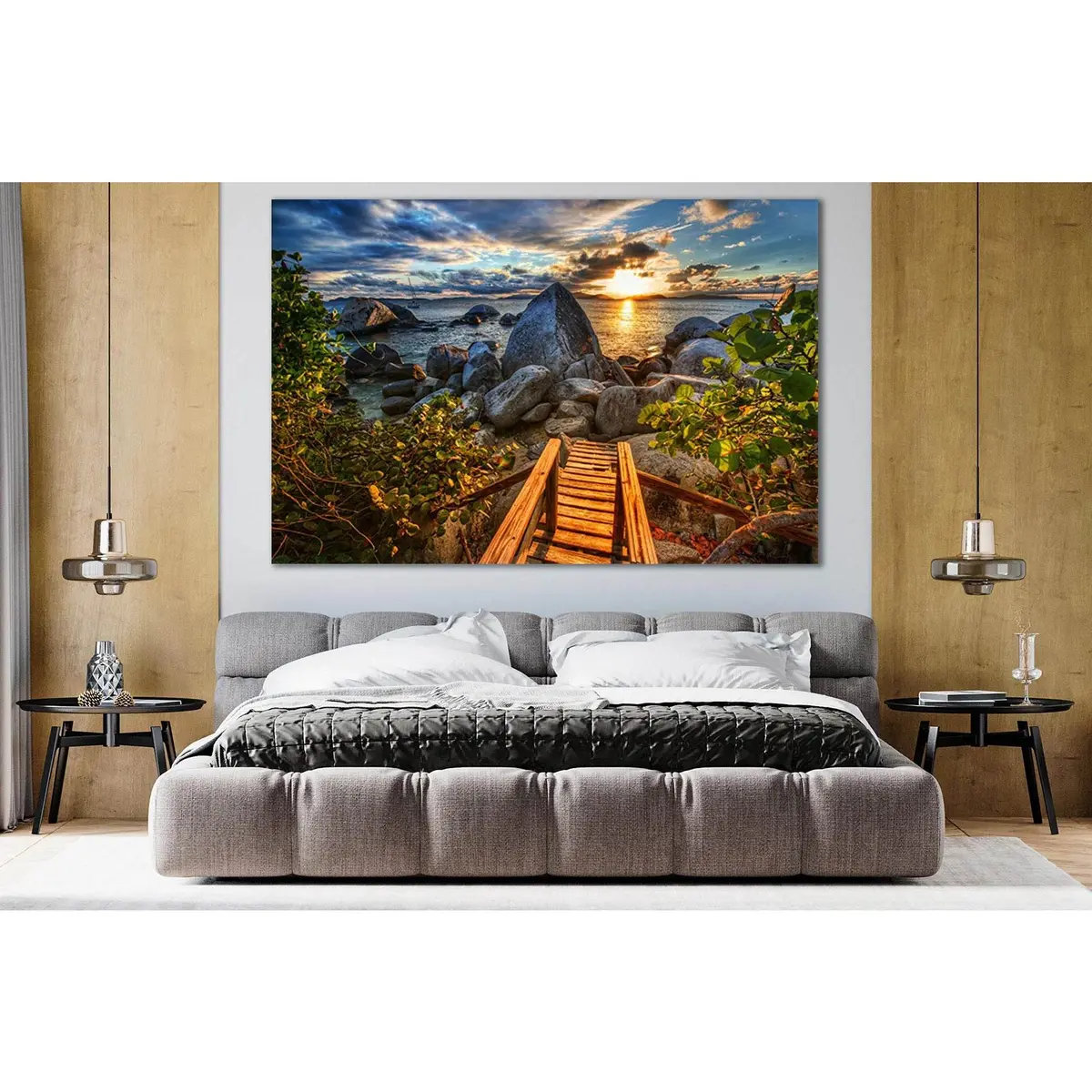Wooden Staircase Sea Sunset №Sl256 Ready To Hang Canvas Print 2