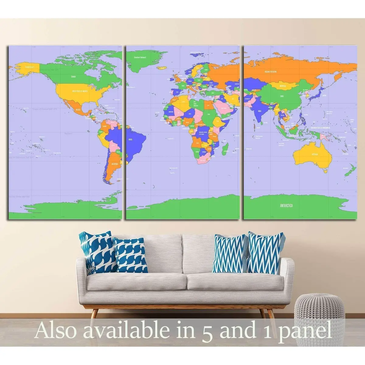 World Map №1454 Ready To Hang Canvas Print 5